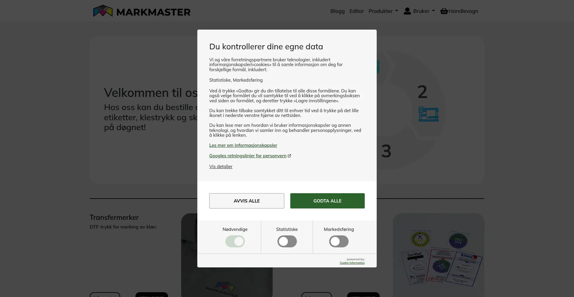 Website screenshot of Markmaster.com