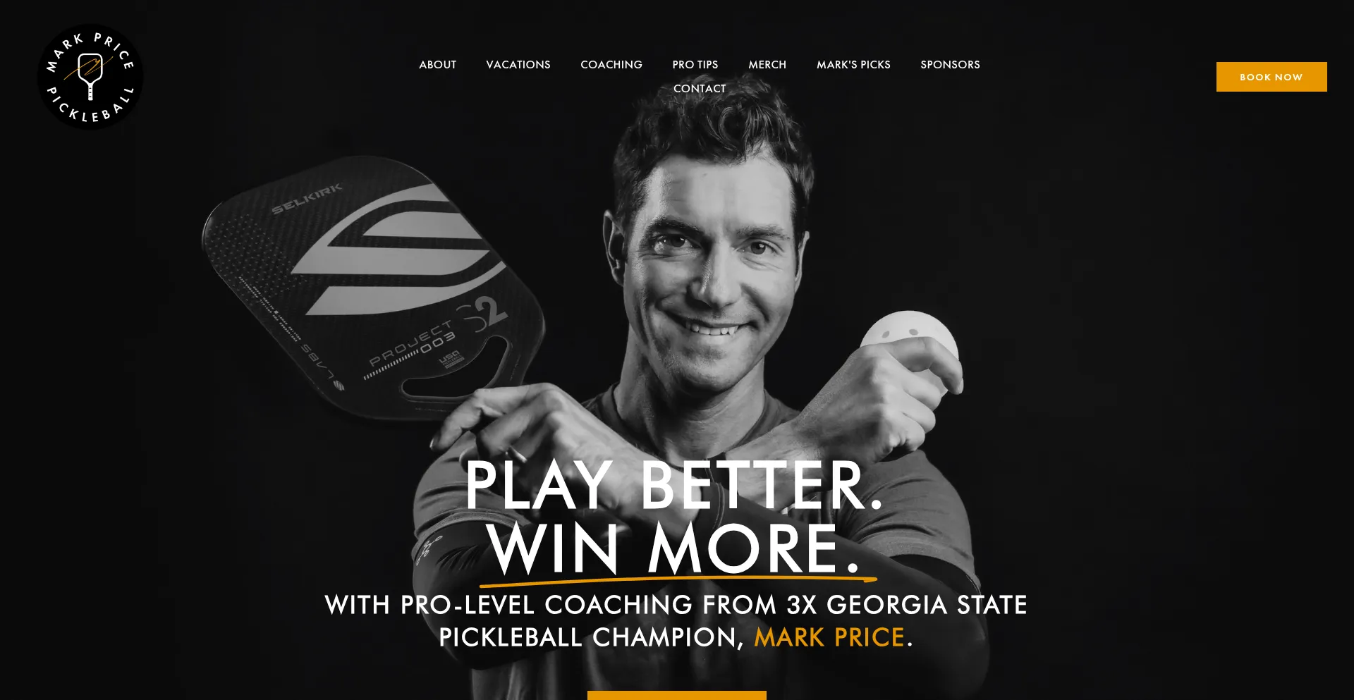 Website screenshot of Markpricepickleball.com