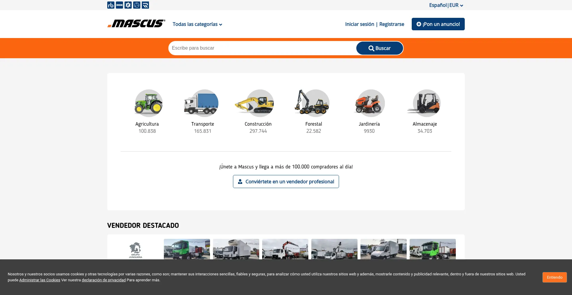 Website screenshot of Mascus.es