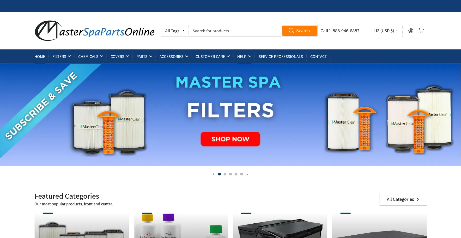 Website screenshot of Masterspapartsonline.com
