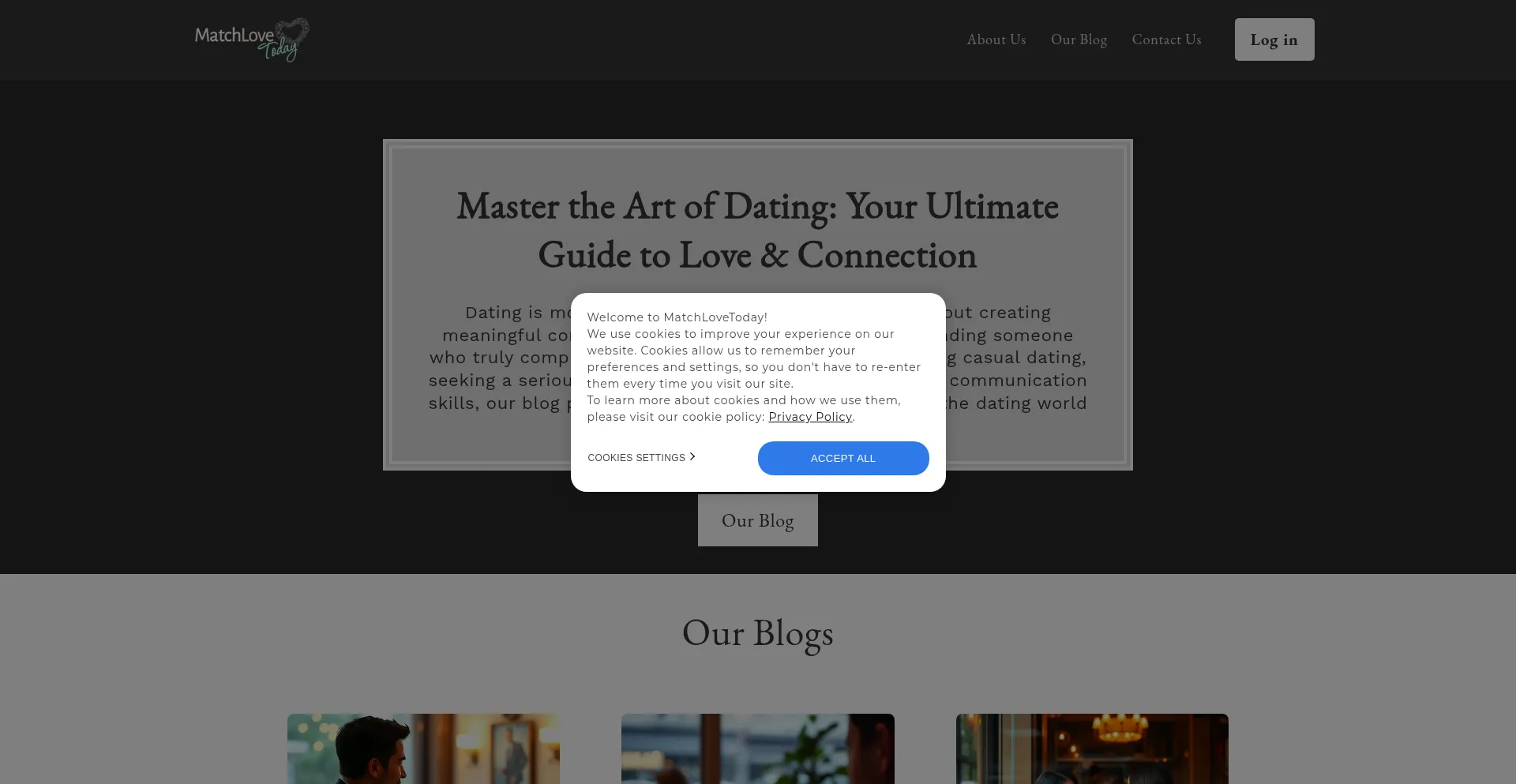 Website screenshot of Matchlovetoday.com