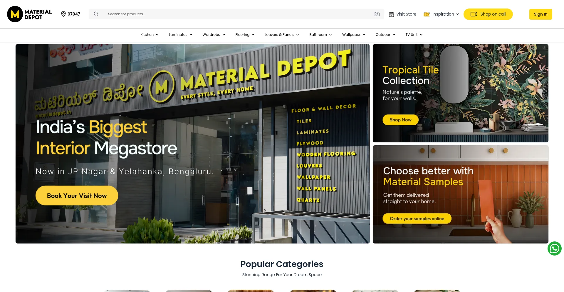 Website screenshot of Materialdepot.in