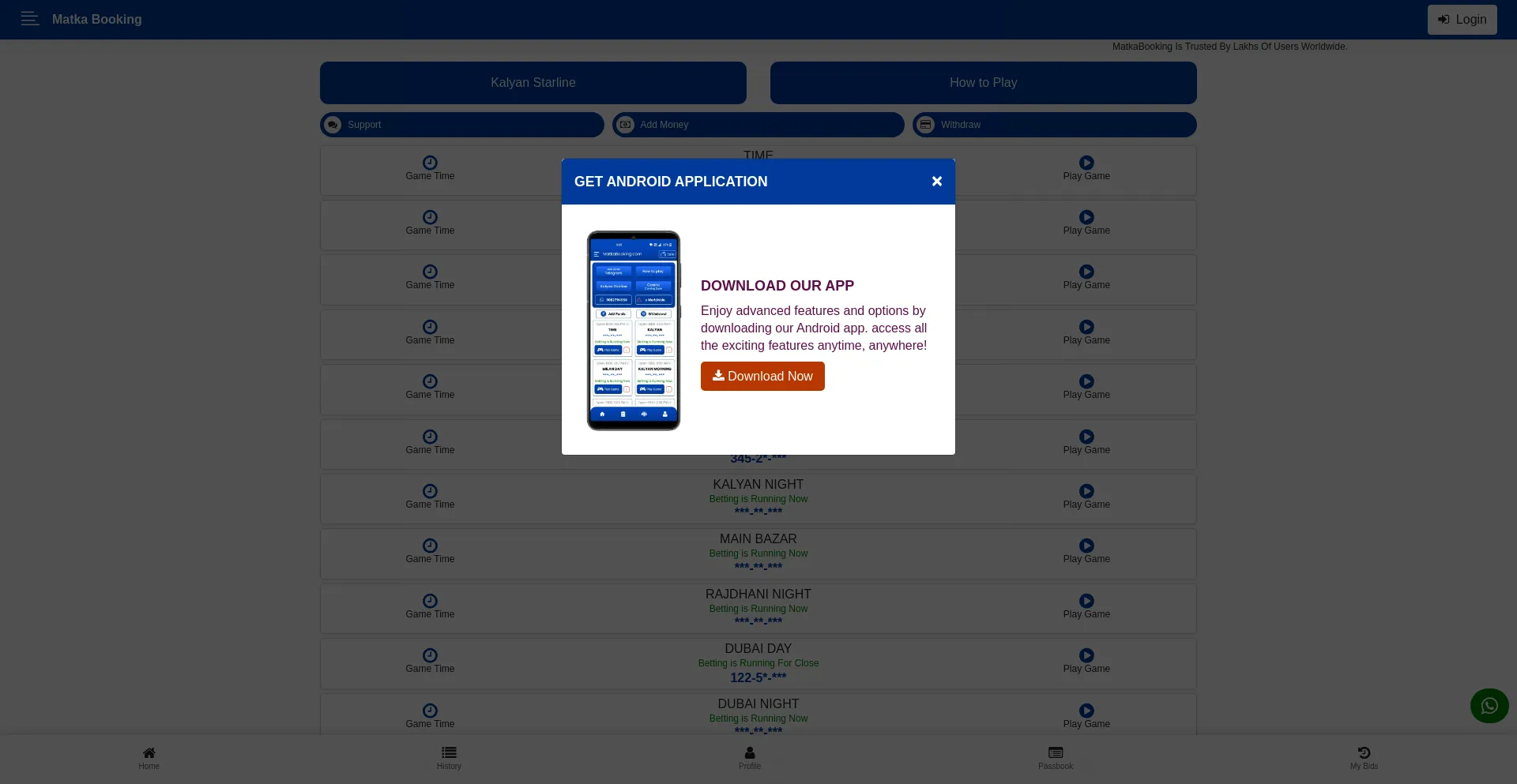 Website screenshot of Matkabookings.in