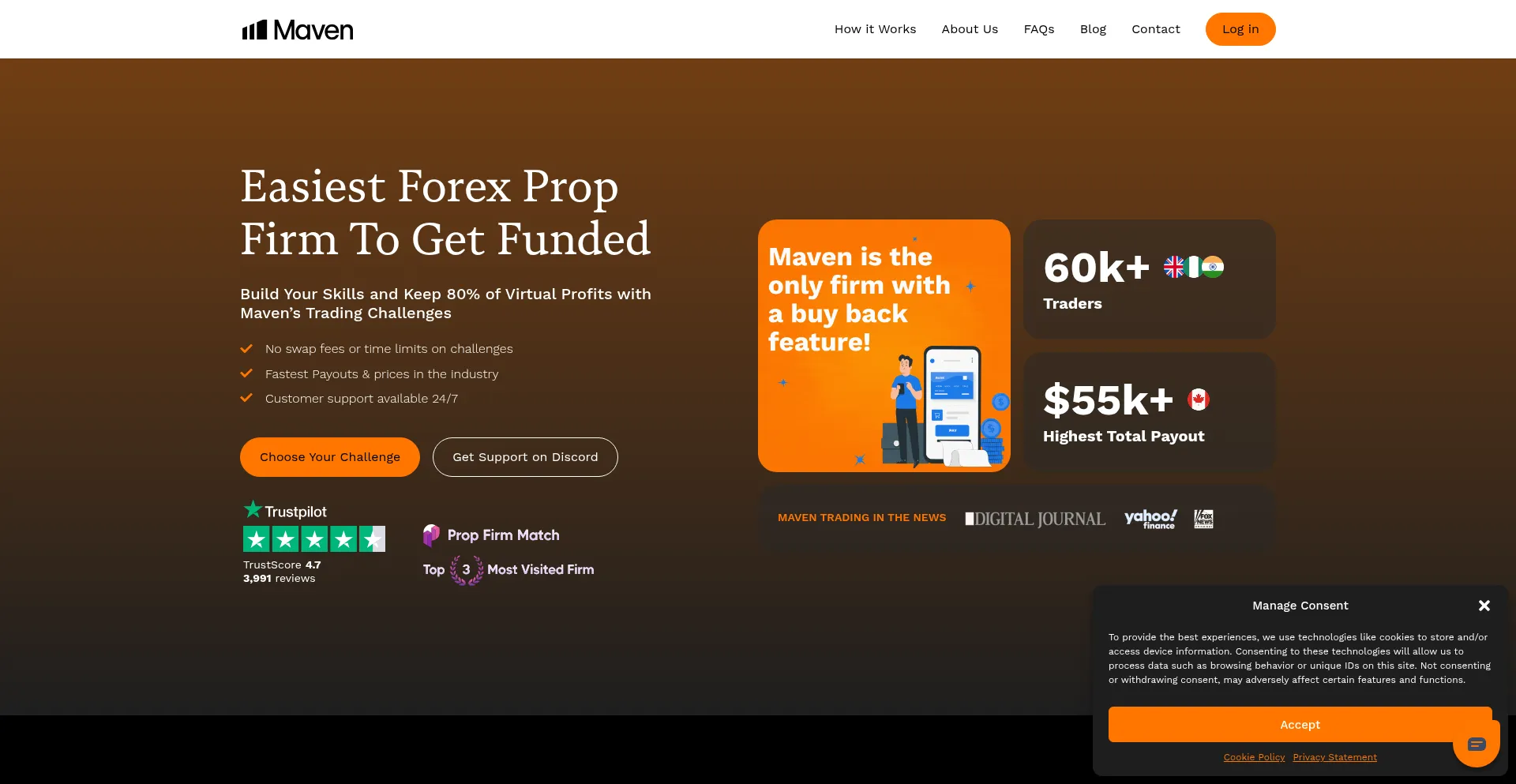 Website screenshot of Maventrading.com