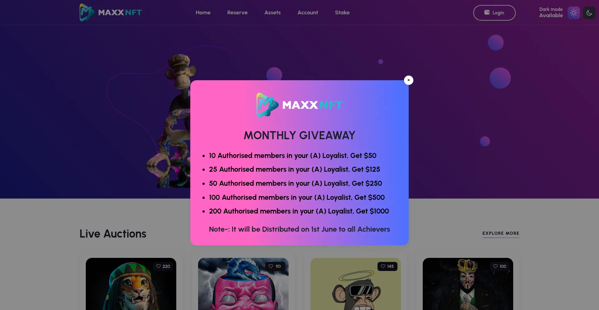 Website screenshot of Maxxnft.xyz