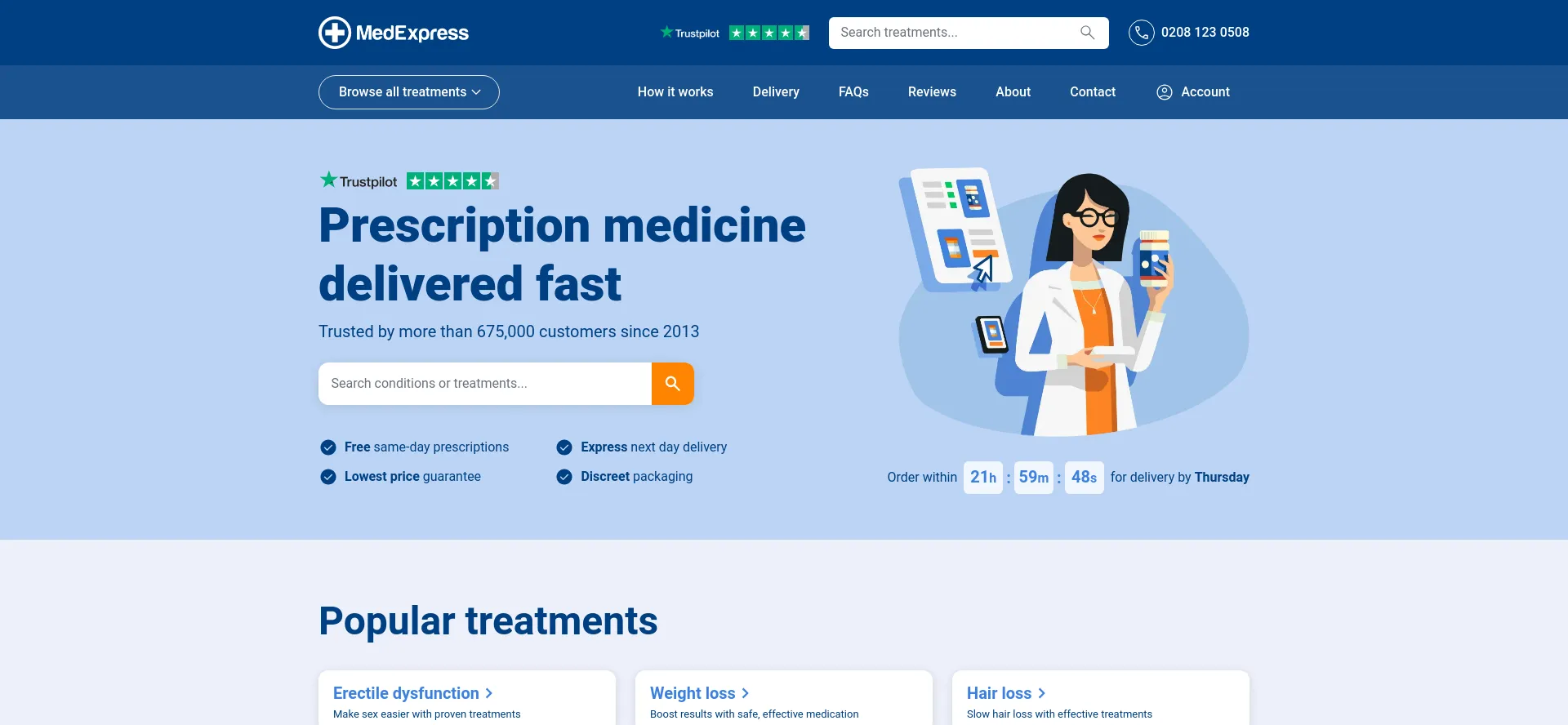 Website screenshot of Medexpress.co.uk