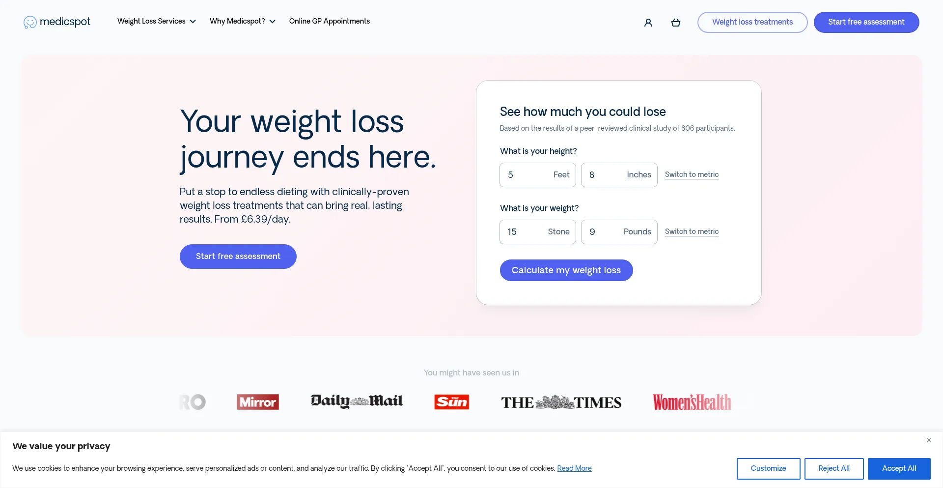 Website screenshot of Medicspot.co.uk