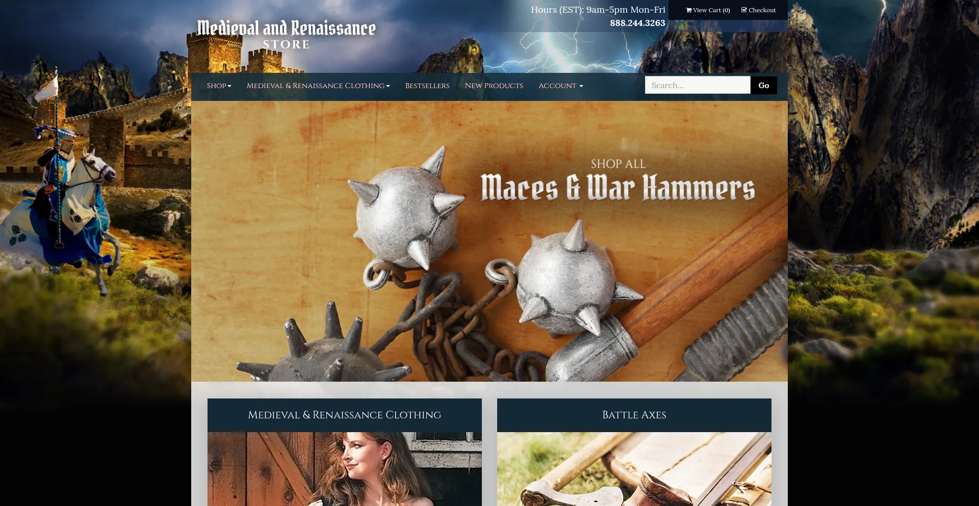 Website screenshot of Medievalandrenaissancestore.com