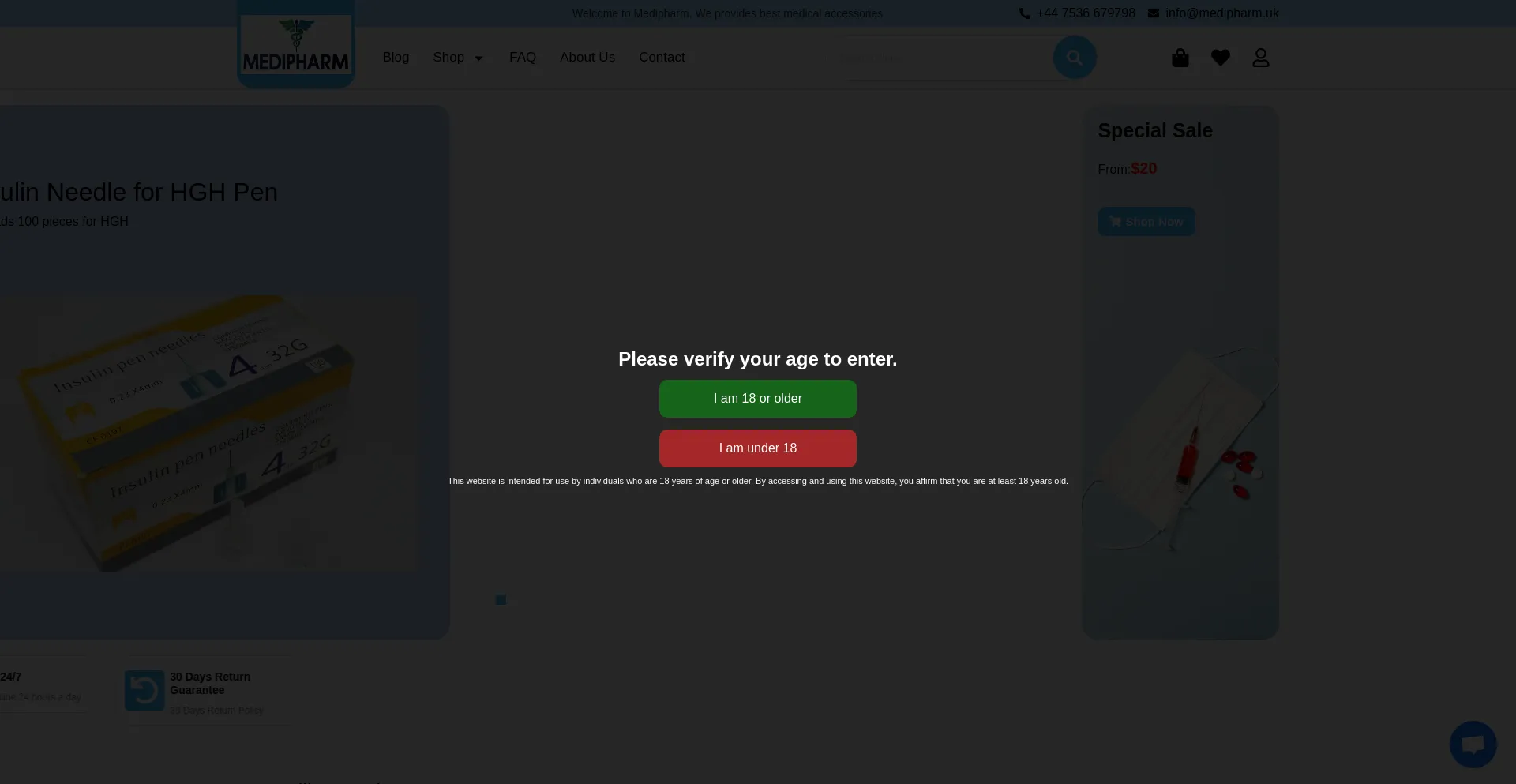 Website screenshot of Medipharm.uk