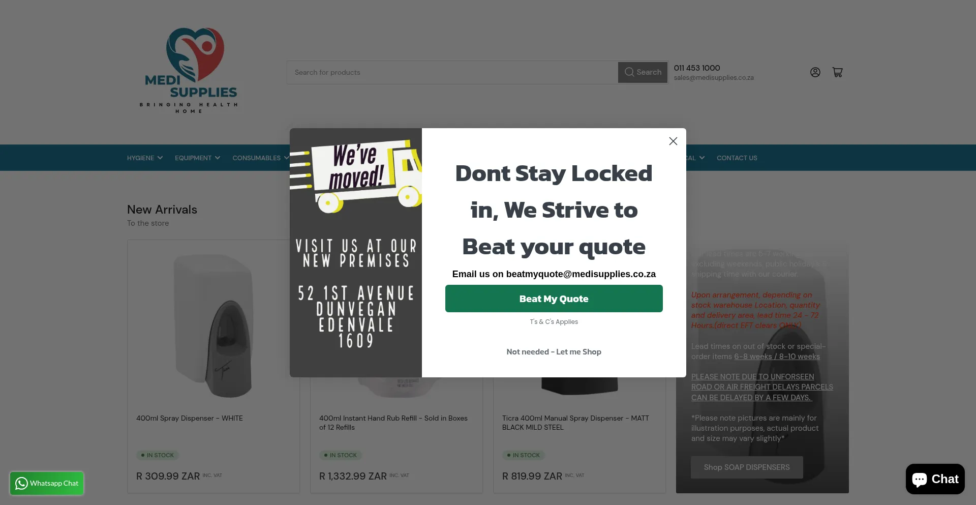 Website screenshot of Medisupplies.co.za