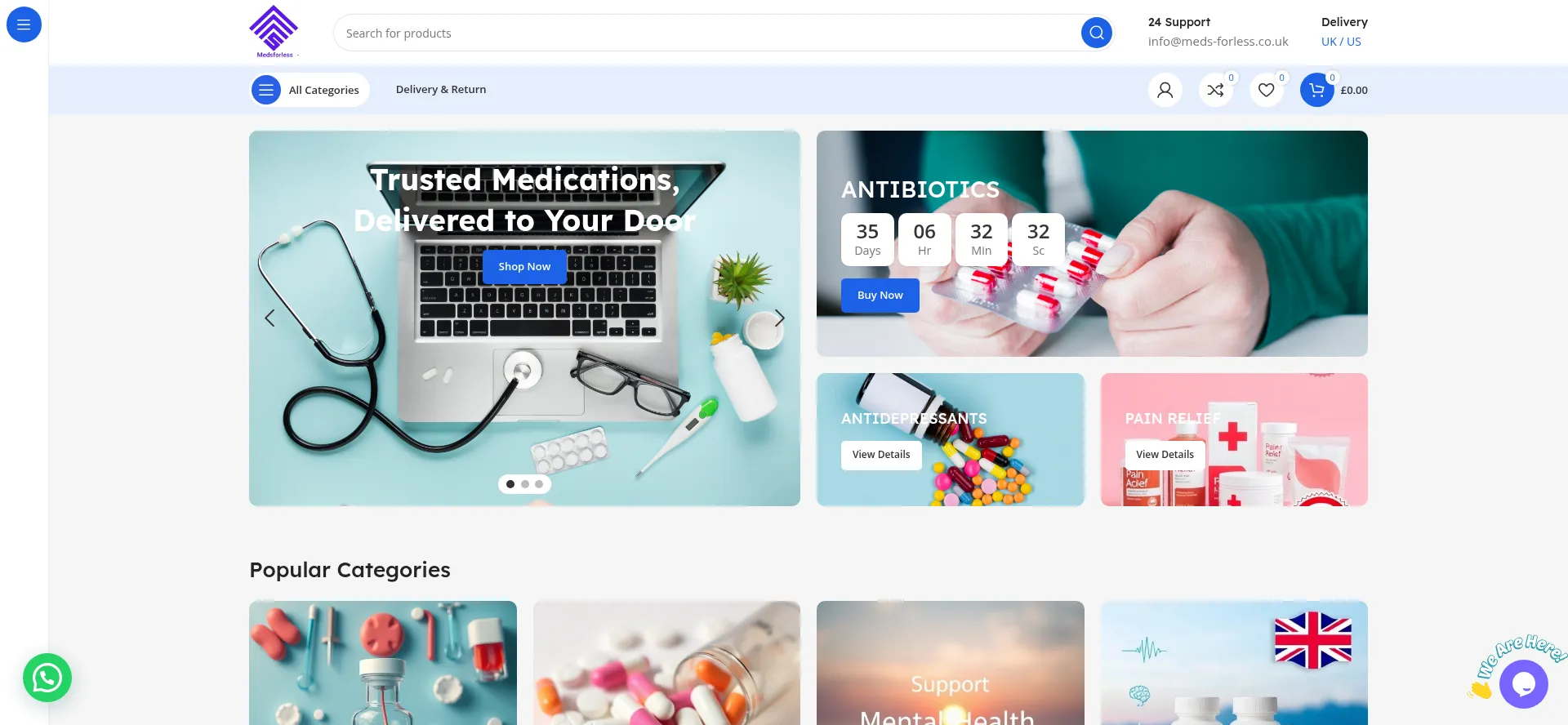 Website screenshot of Meds-forless.co.uk
