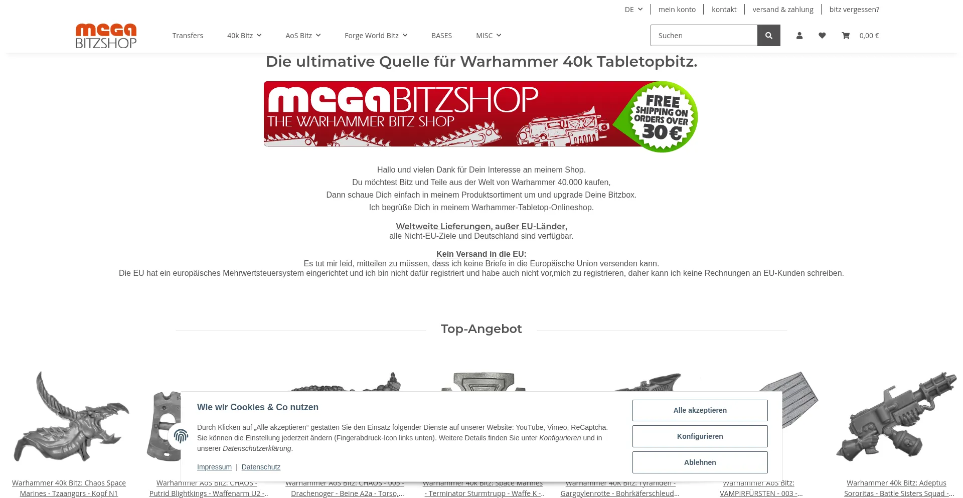 Website screenshot of Megabitzshop.com