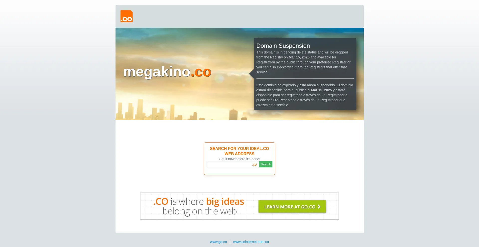 Website screenshot of Megakino.co
