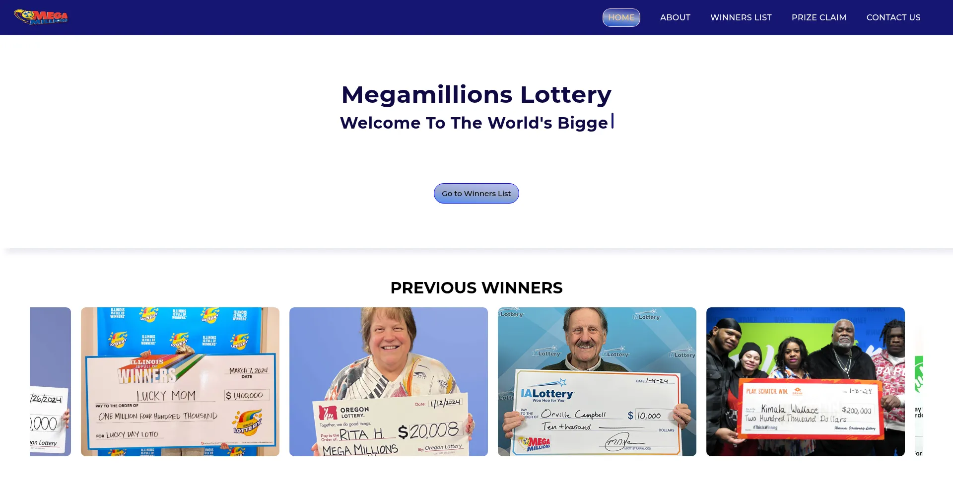 Website screenshot of Megaprizeclaims.com