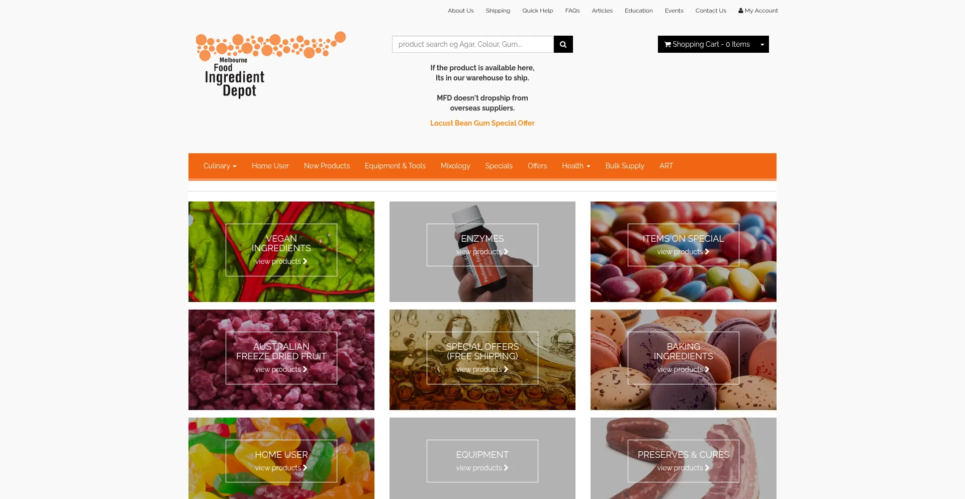 Website screenshot of Melbournefooddepot.com