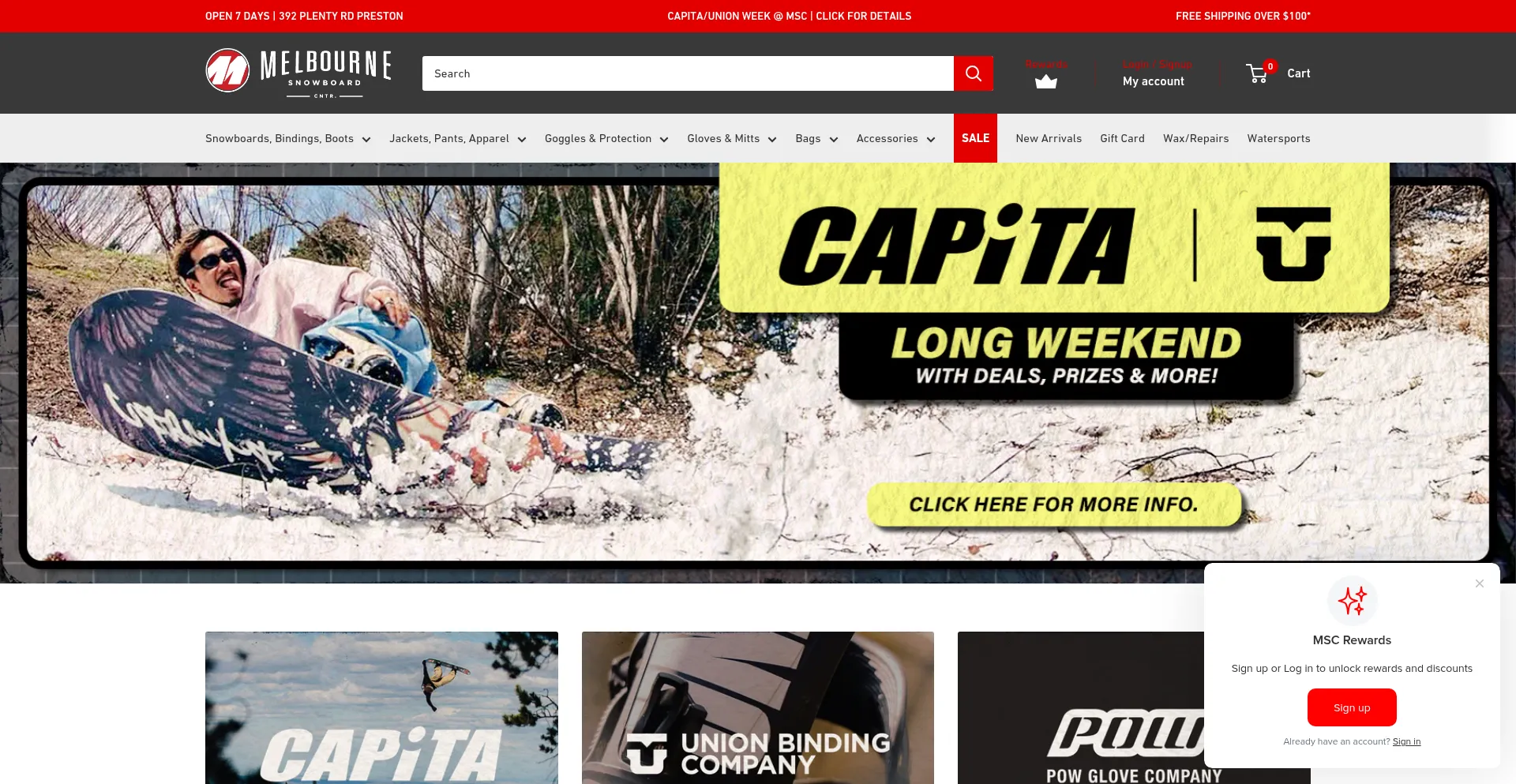Website screenshot of Melbournesnowboard.com.au