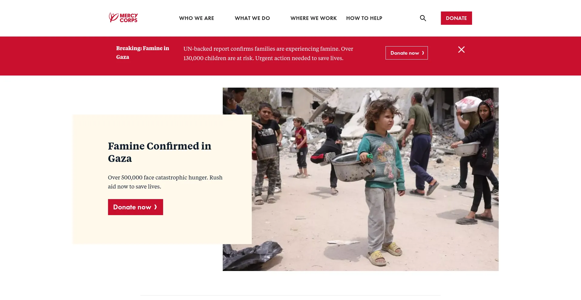 Website screenshot of Mercycorps.org