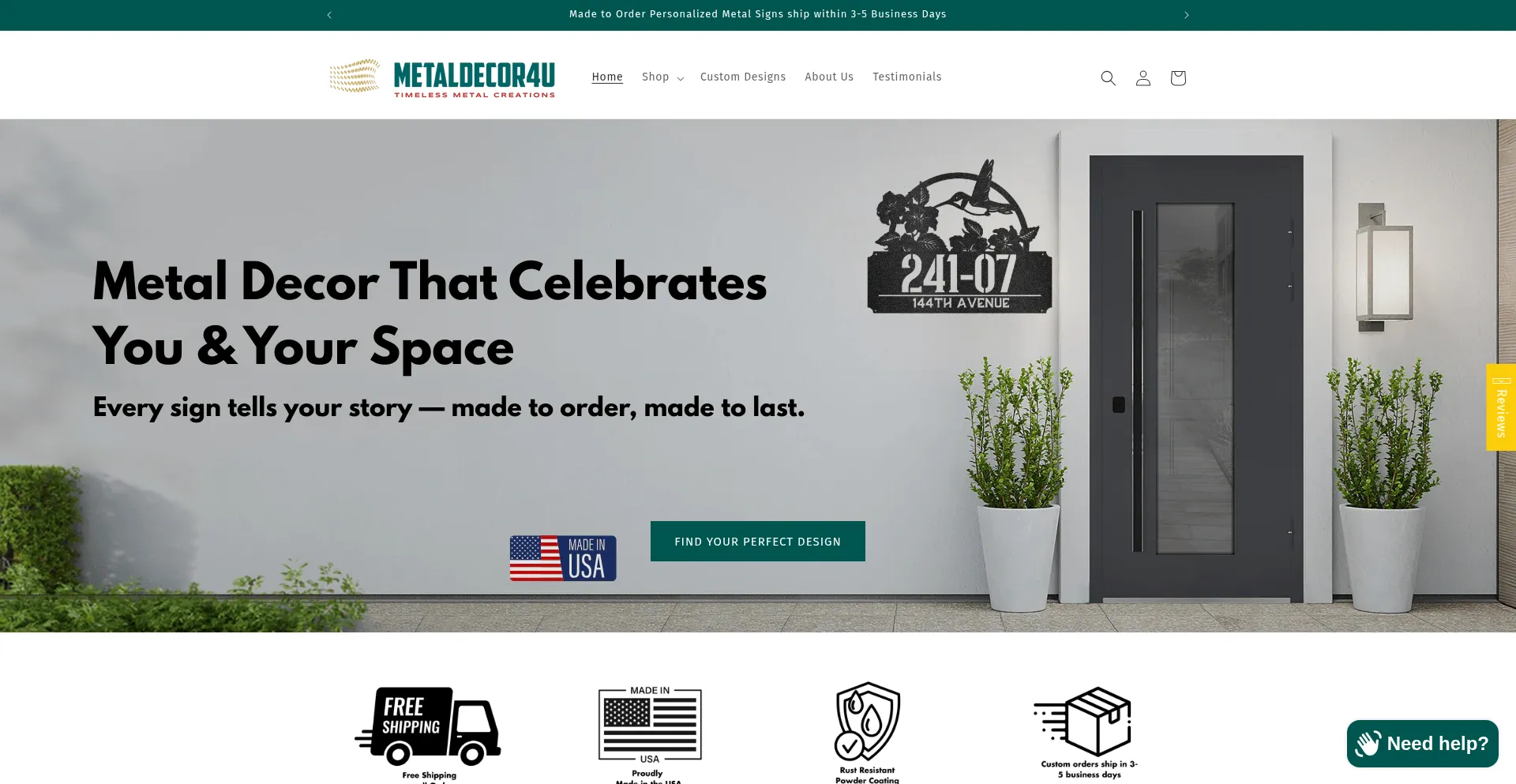 Website screenshot of Metaldecor4u.com
