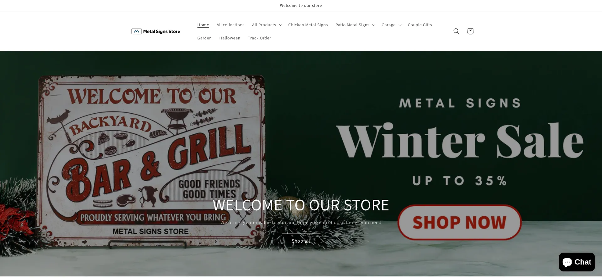 Website screenshot of Metalsignsstore.com