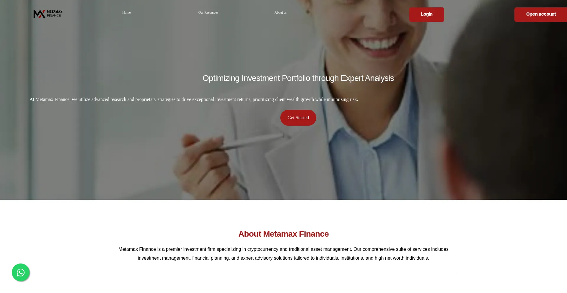 Website screenshot of Metamaxfinance.com