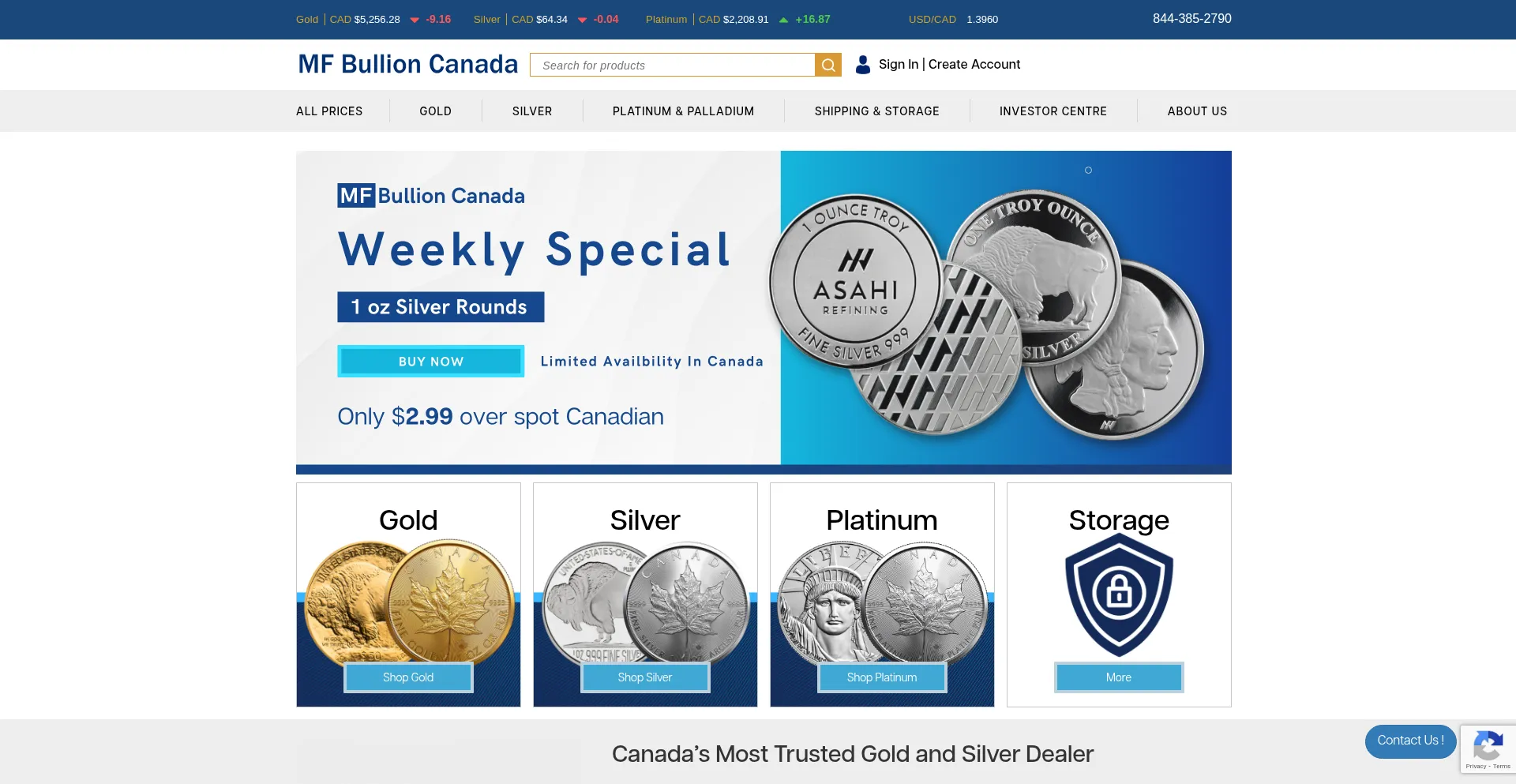 Mfbullion.ca Screenshot
