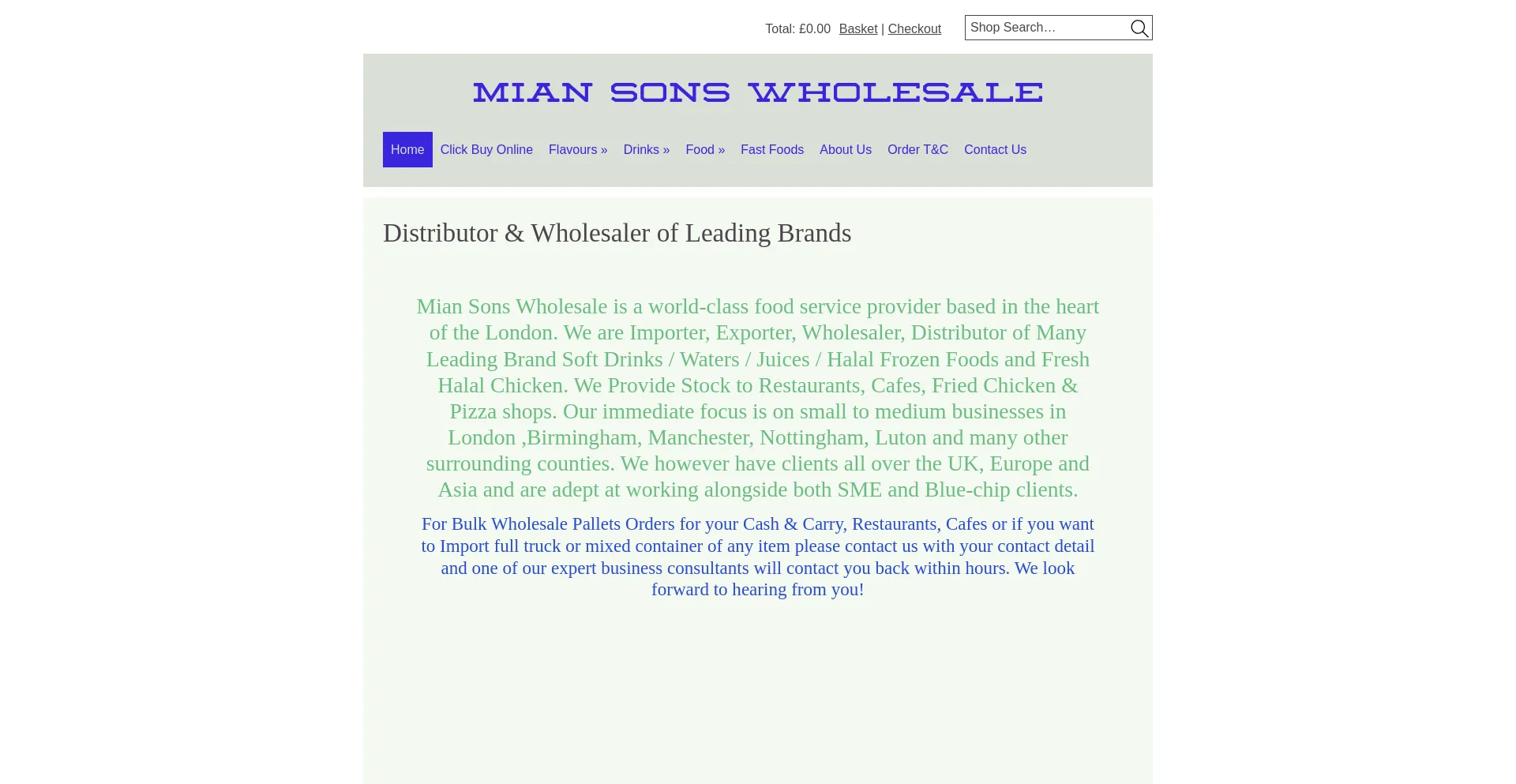 Website screenshot of Miansons.co.uk