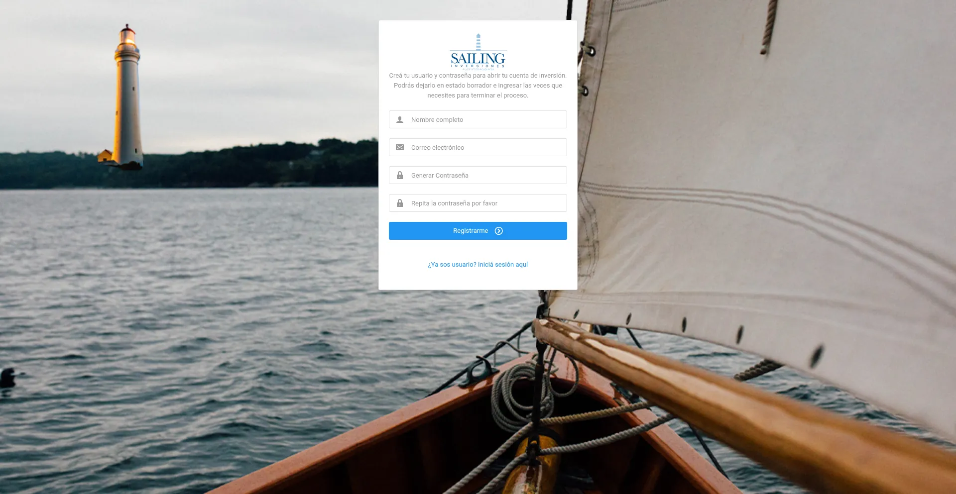 Website screenshot of Micuenta.sailinginversiones.com