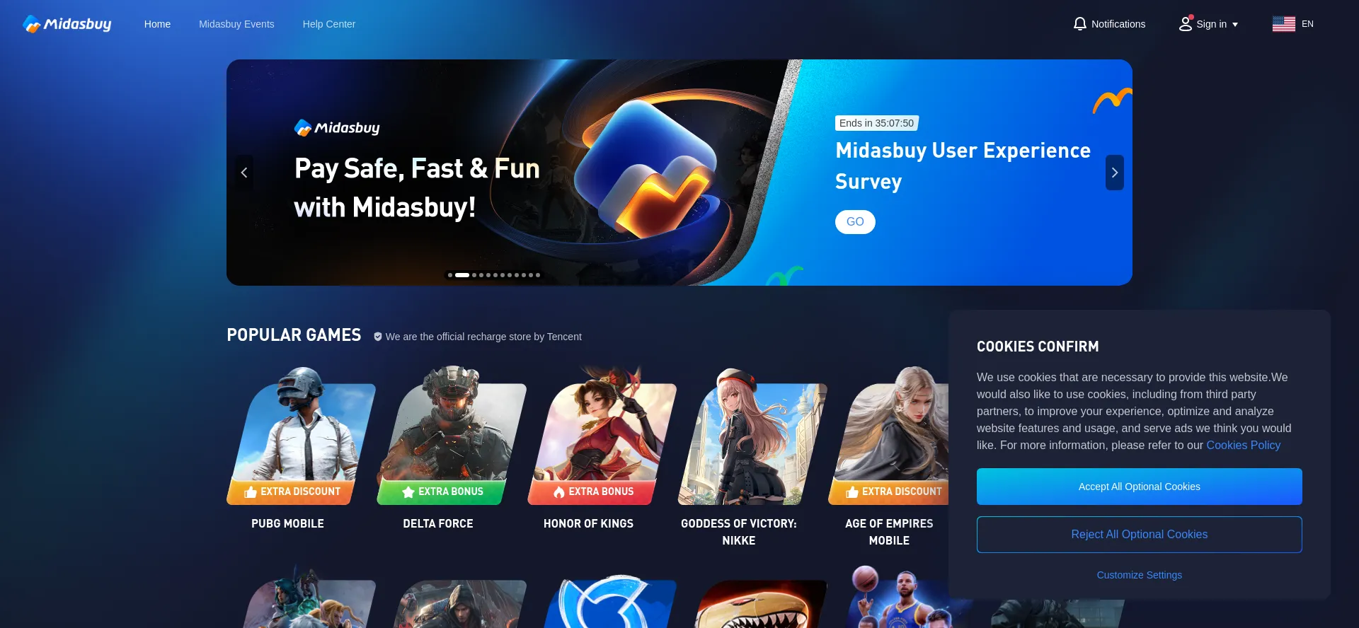Website screenshot of Midasbuy.com