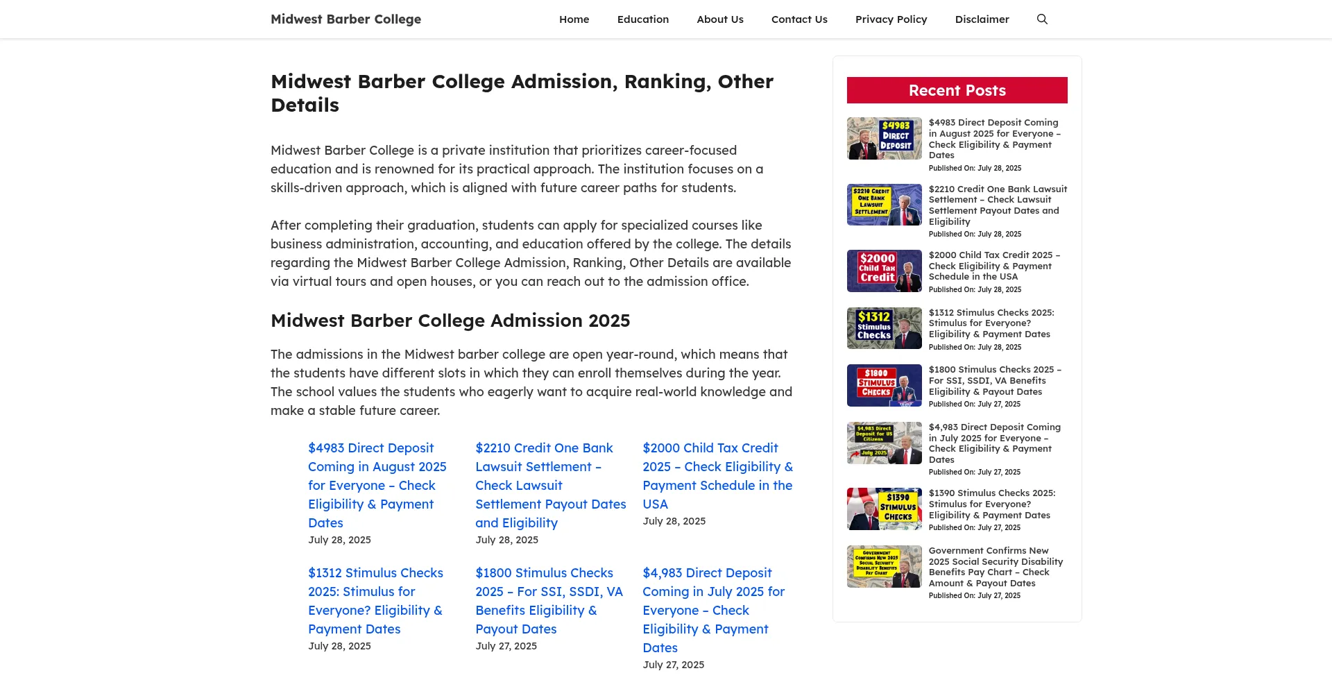 Website screenshot of Midwestbarbercollege.com