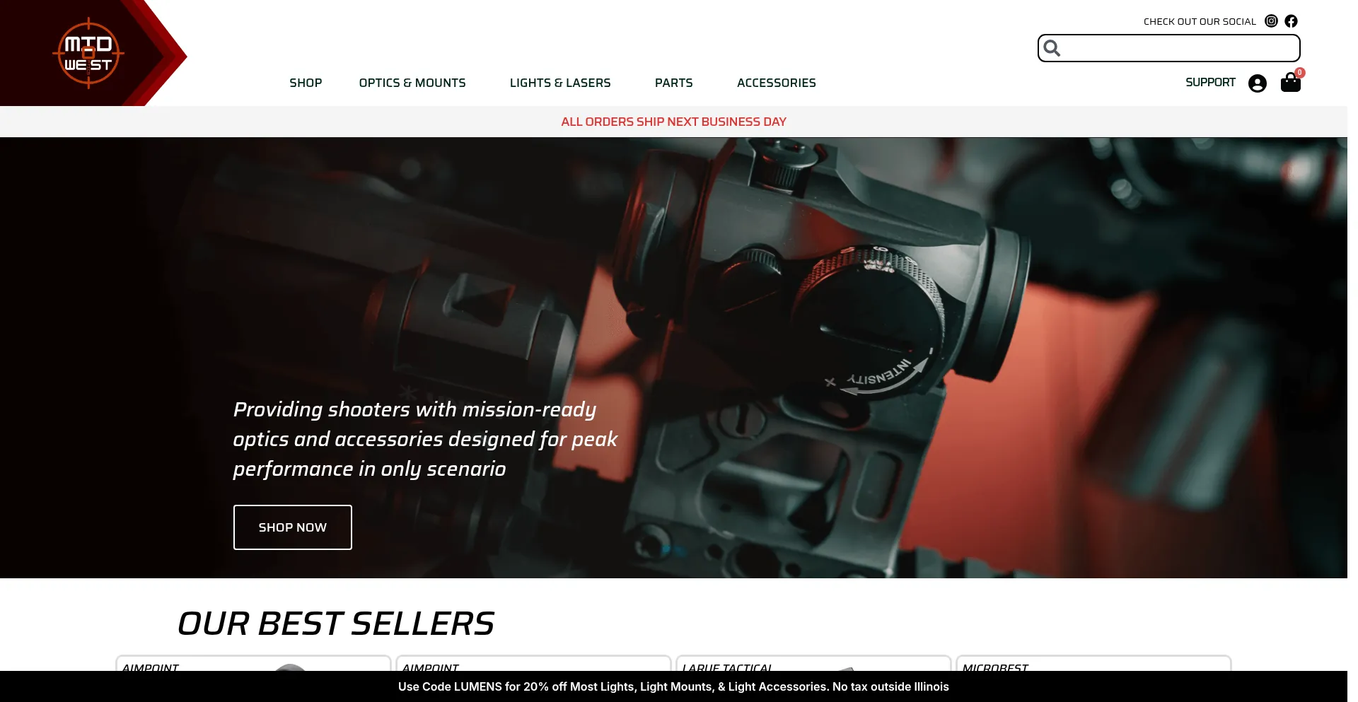 Website screenshot of Midwestoptics.net