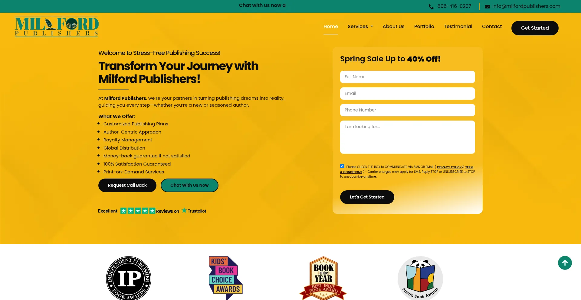Website screenshot of Milfordpublishers.com