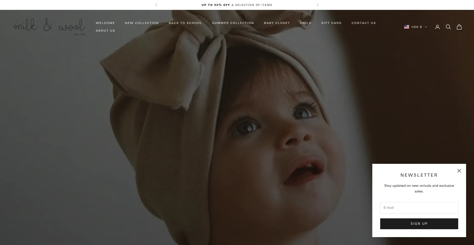 Website screenshot of Milkandwool.com