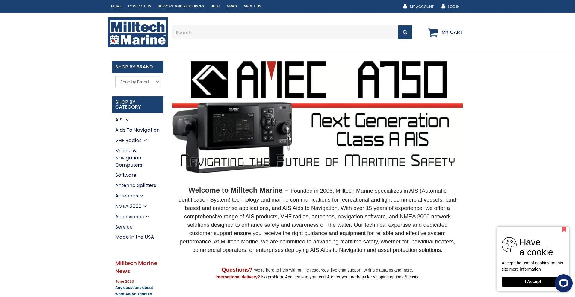 Website screenshot of Milltechmarine.com