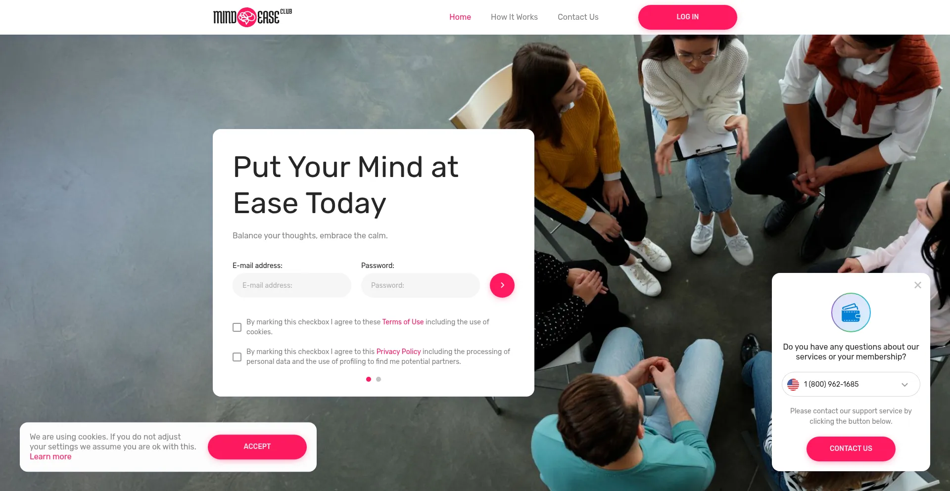 Website screenshot of Mindeaseclub.com