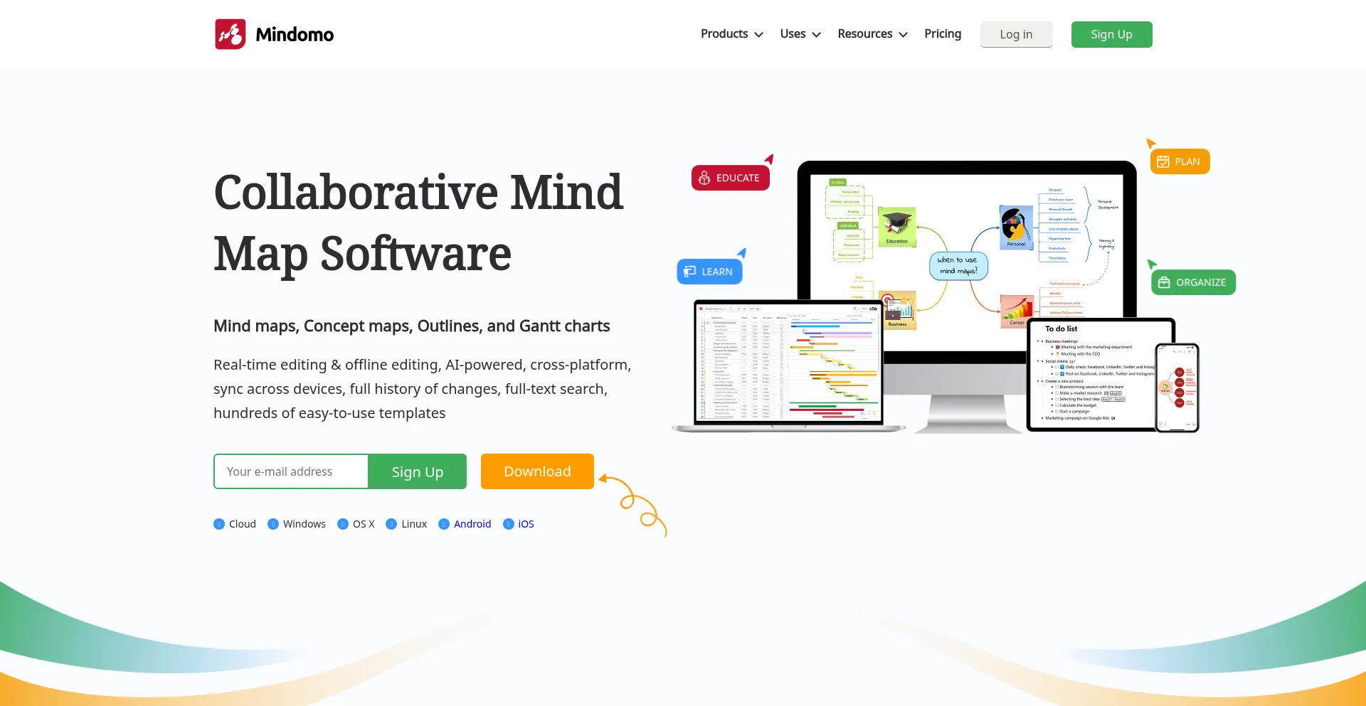 Website screenshot of Mindomo.com