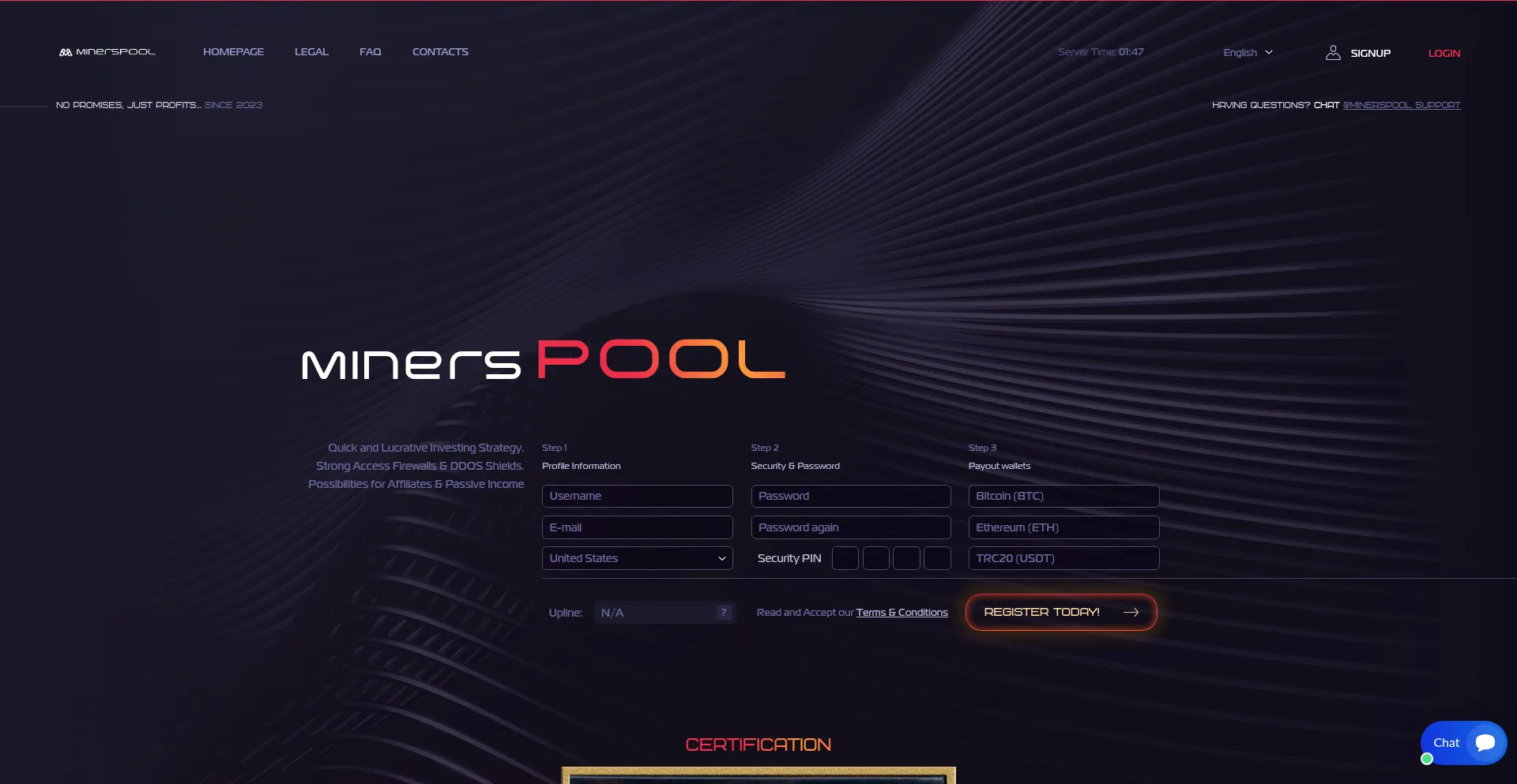 Website screenshot of Miners-pool.org