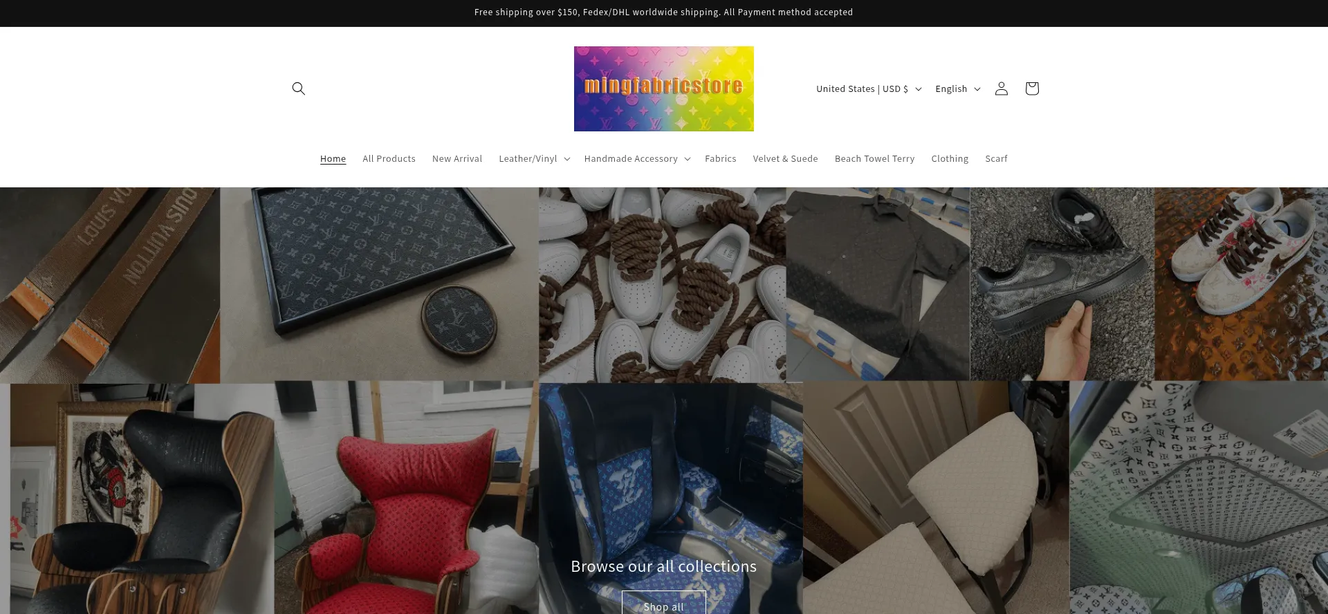 Website screenshot of Mingfabricstore.net