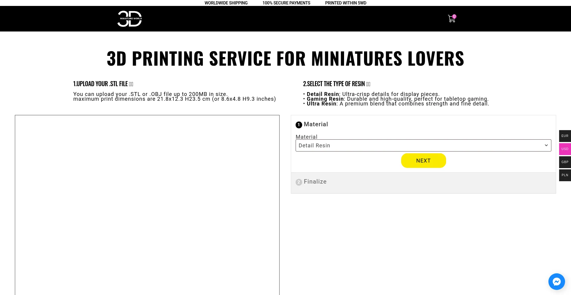 Website screenshot of Miniatures3dprinting.com