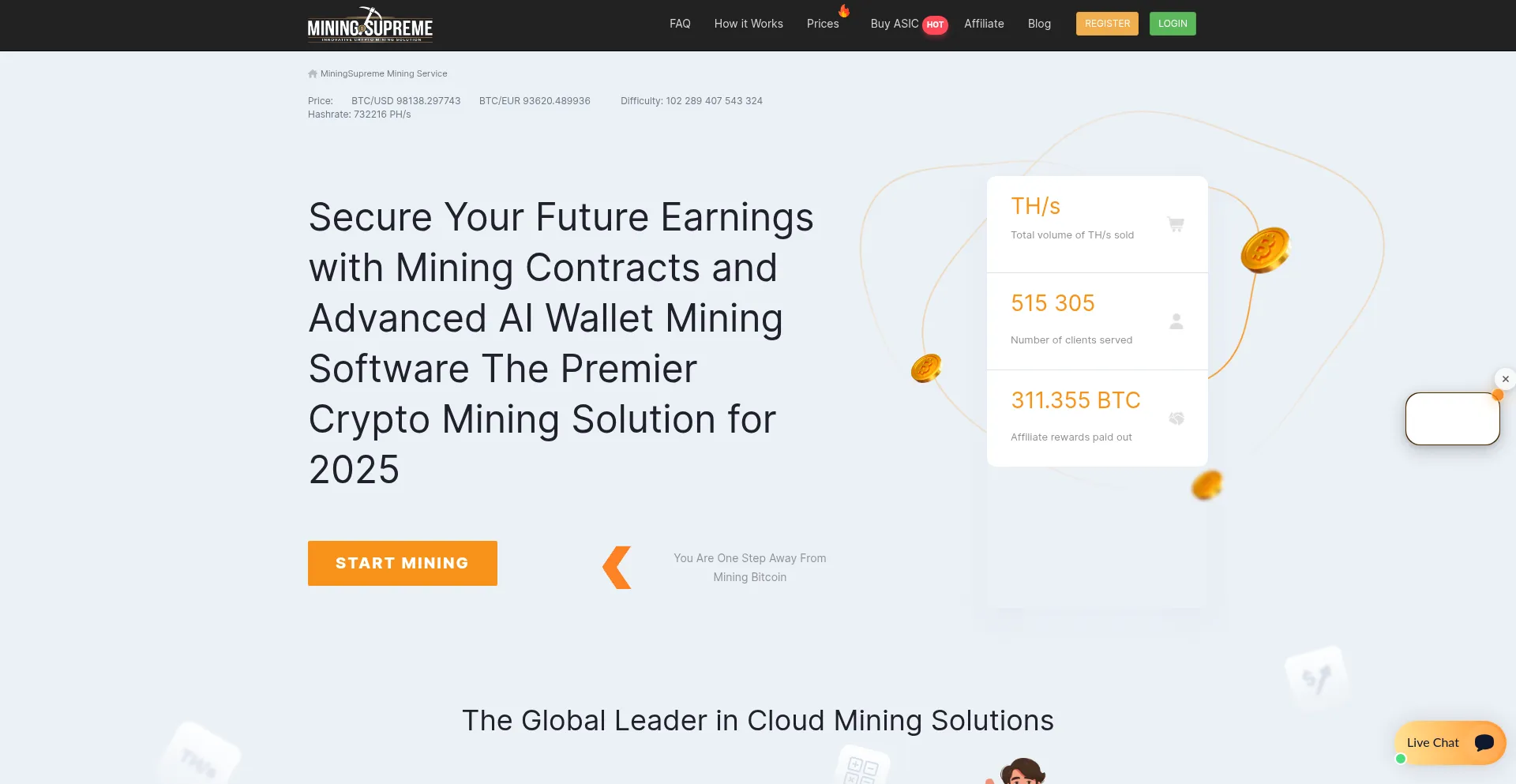 Website screenshot of Miningsupreme.com