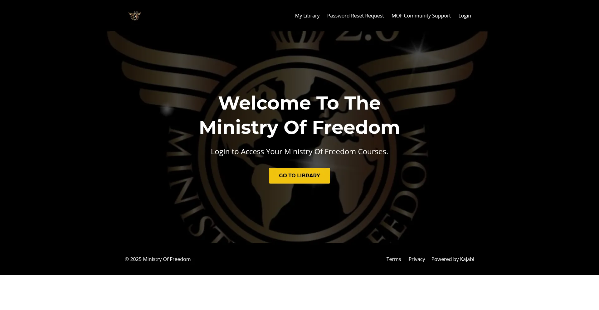 Website screenshot of Ministry-of-freedom.mykajabi.com