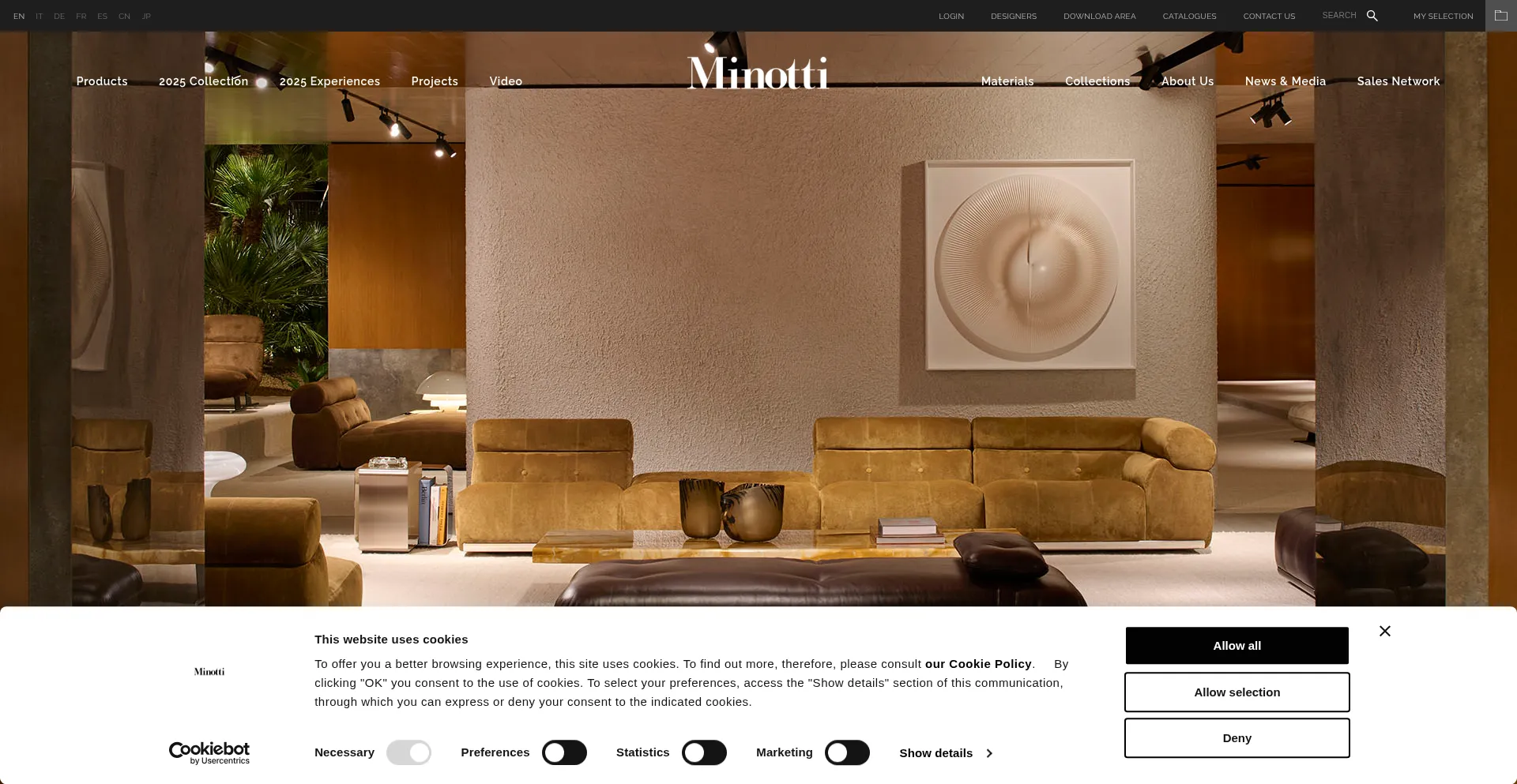 Website screenshot of Minotti.com