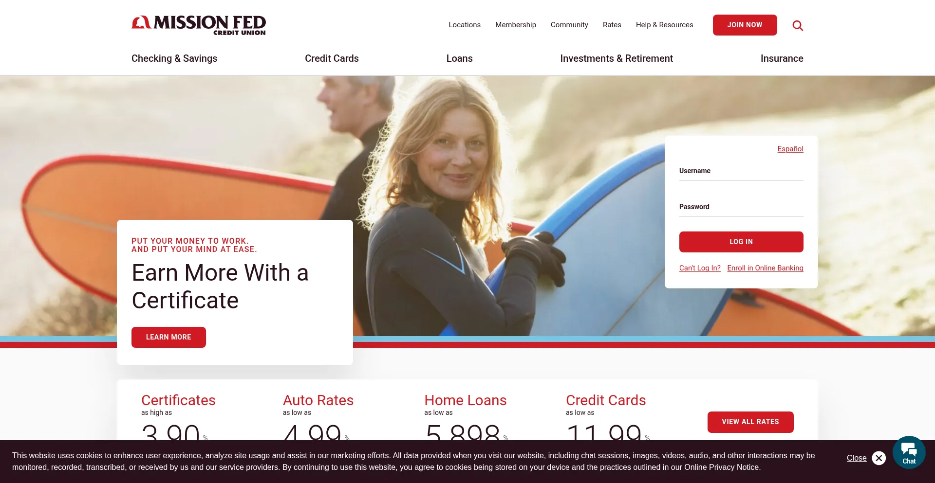 Website screenshot of Missionfed.com