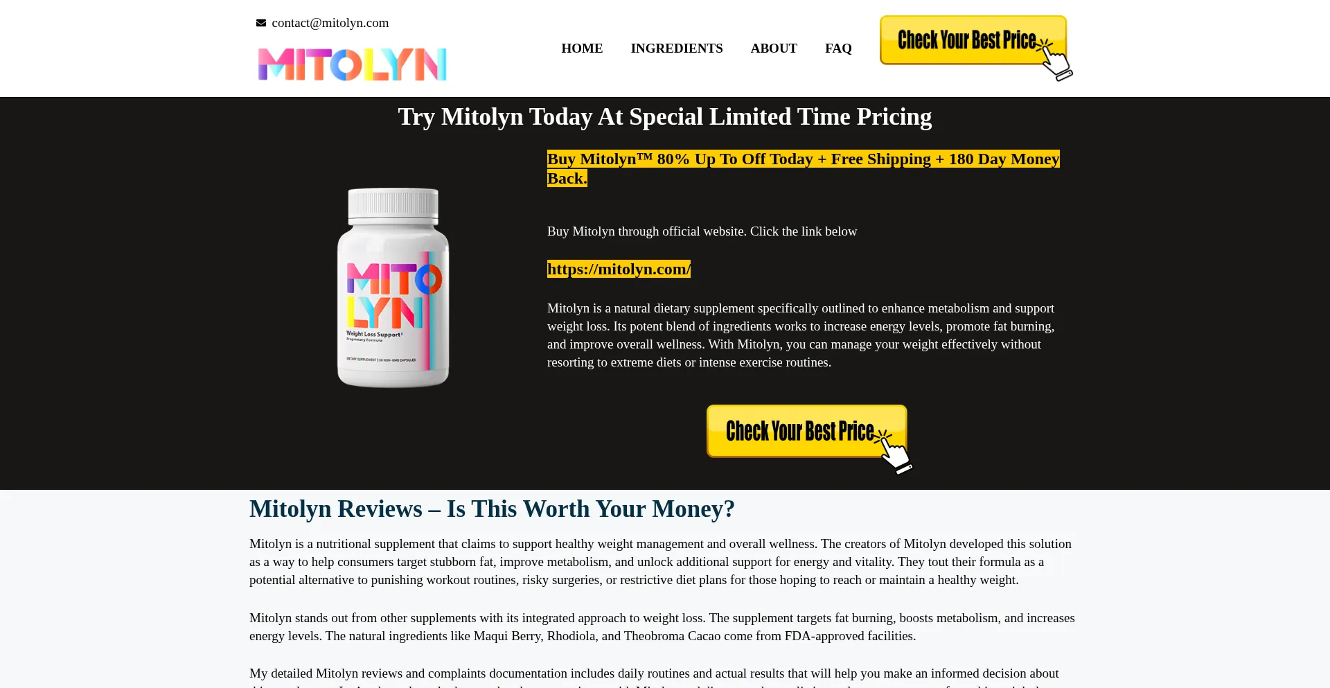 Website screenshot of Mitolynofficiall.com