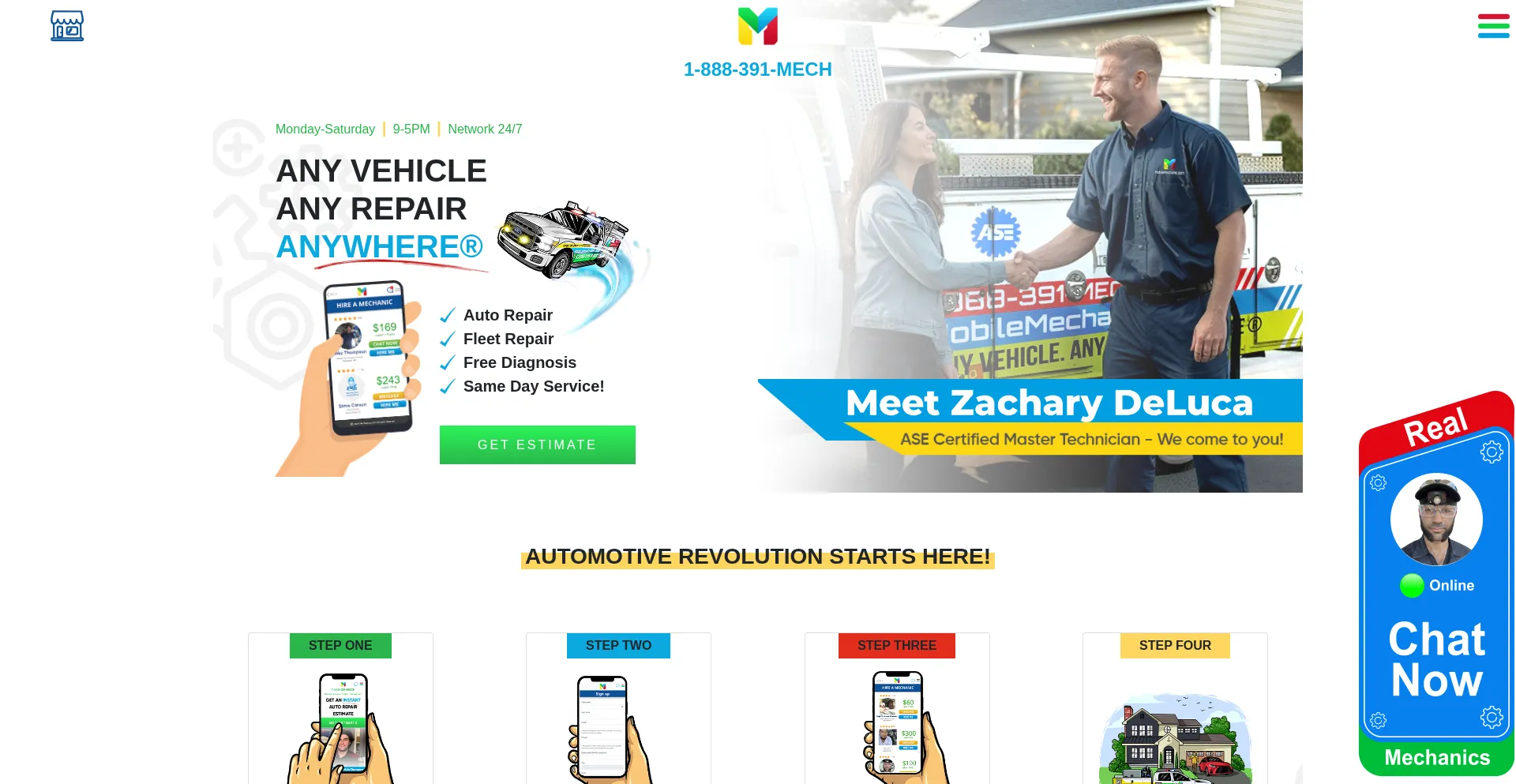 Website screenshot of Mobilemechanic.com