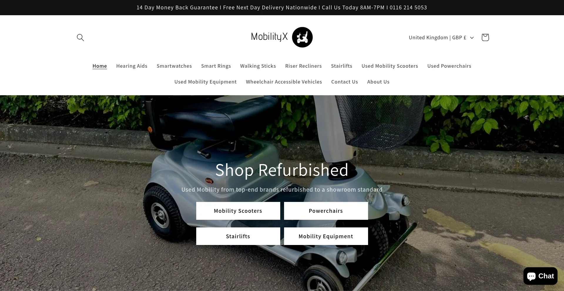 Website screenshot of Mobilityx.co.uk