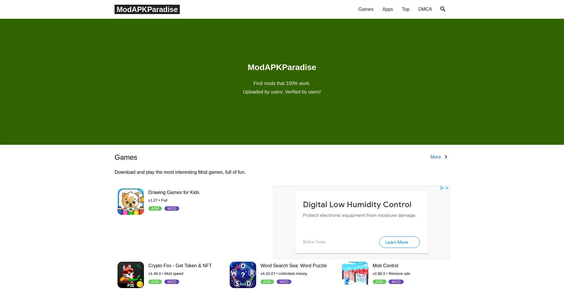 Website screenshot of Modapkparadise.com