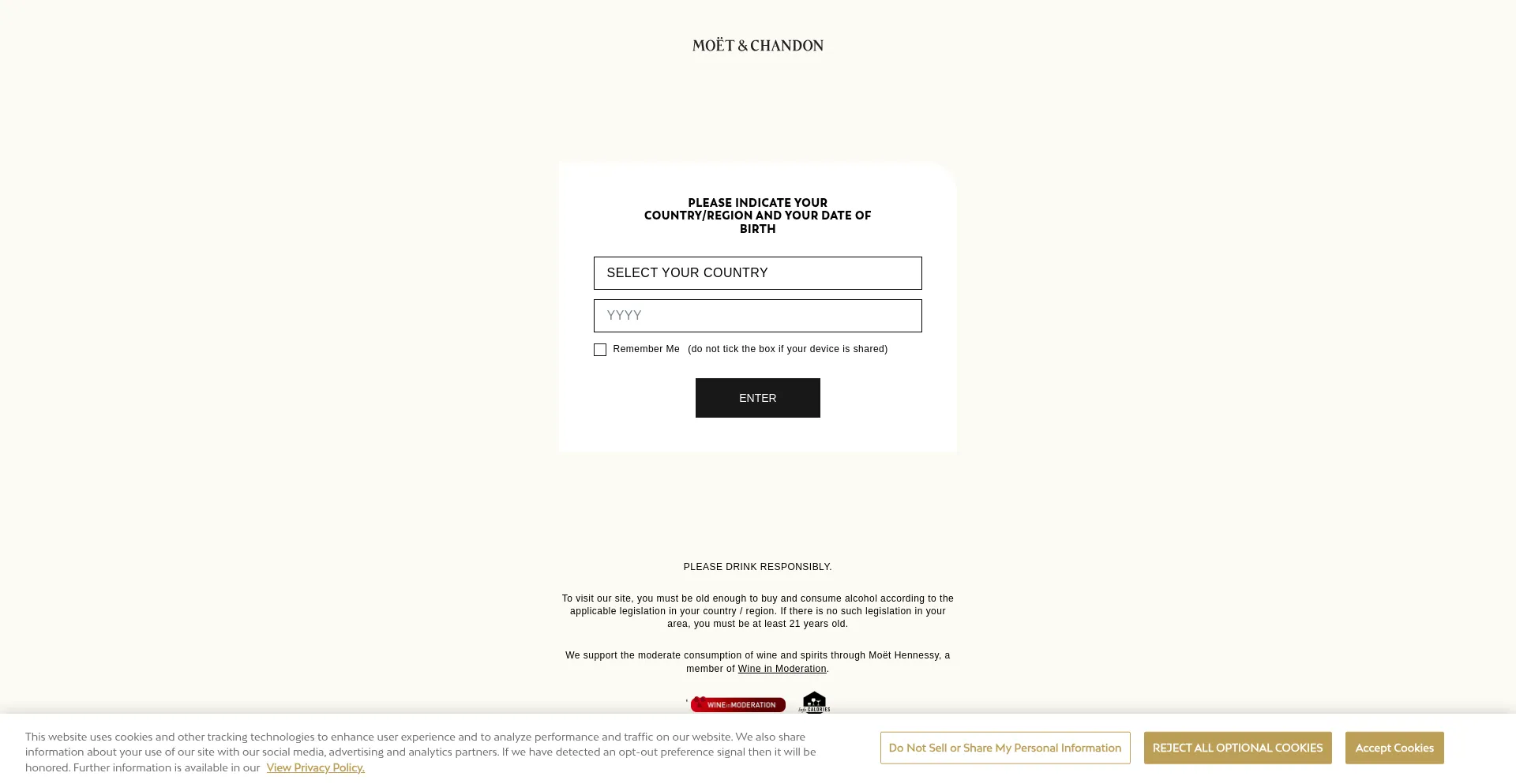 Website screenshot of Moet.com