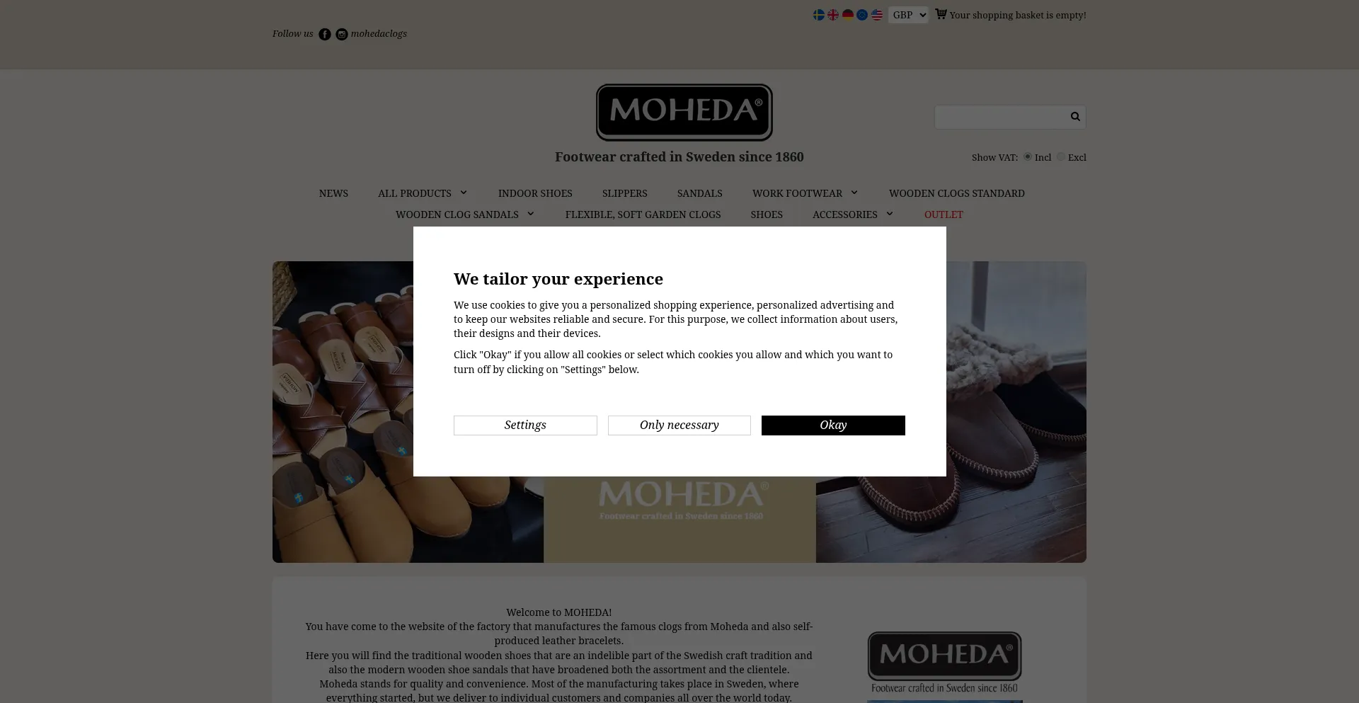 Website screenshot of Moheda.co.uk