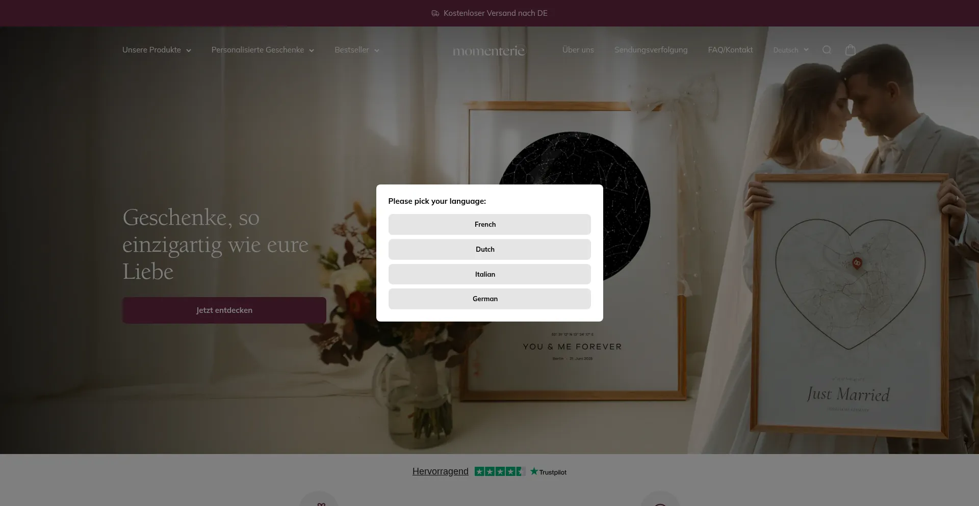 Website screenshot of Momenterie.com