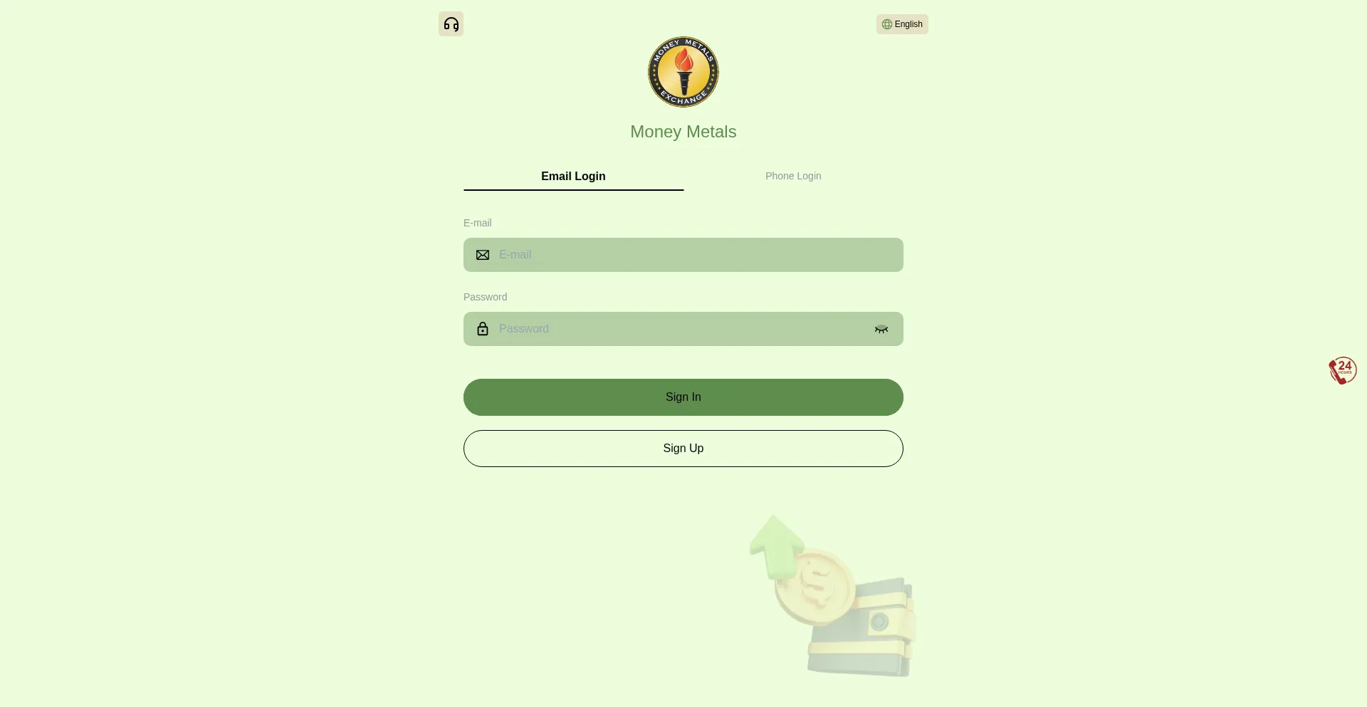 Website screenshot of Moneymetalsx.com